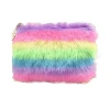 New colorful plush cosmetic bag, rainbow-colored plush student large-capacity stationery, women's plush pen case storage bag Item Picture